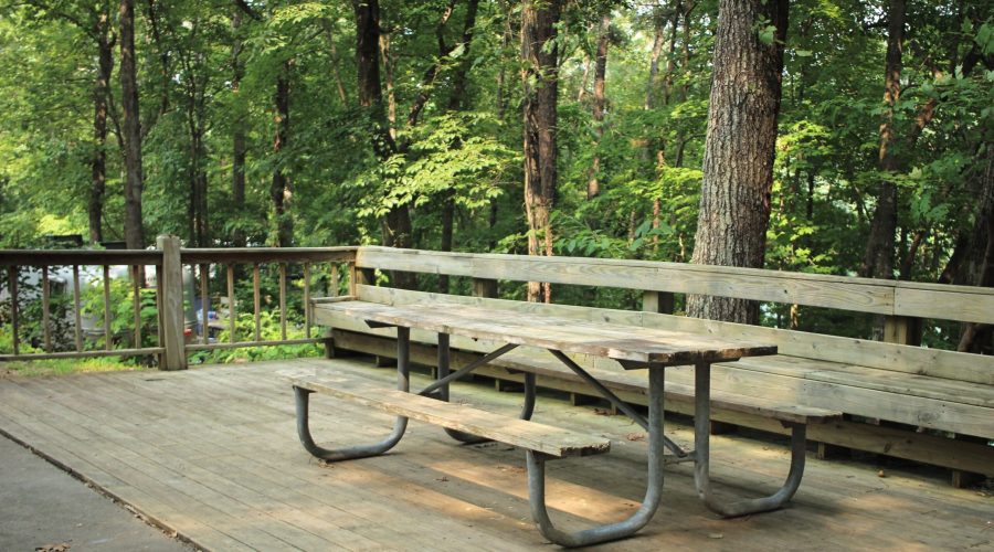 Doll Camp Picnic Table Stock Photo
